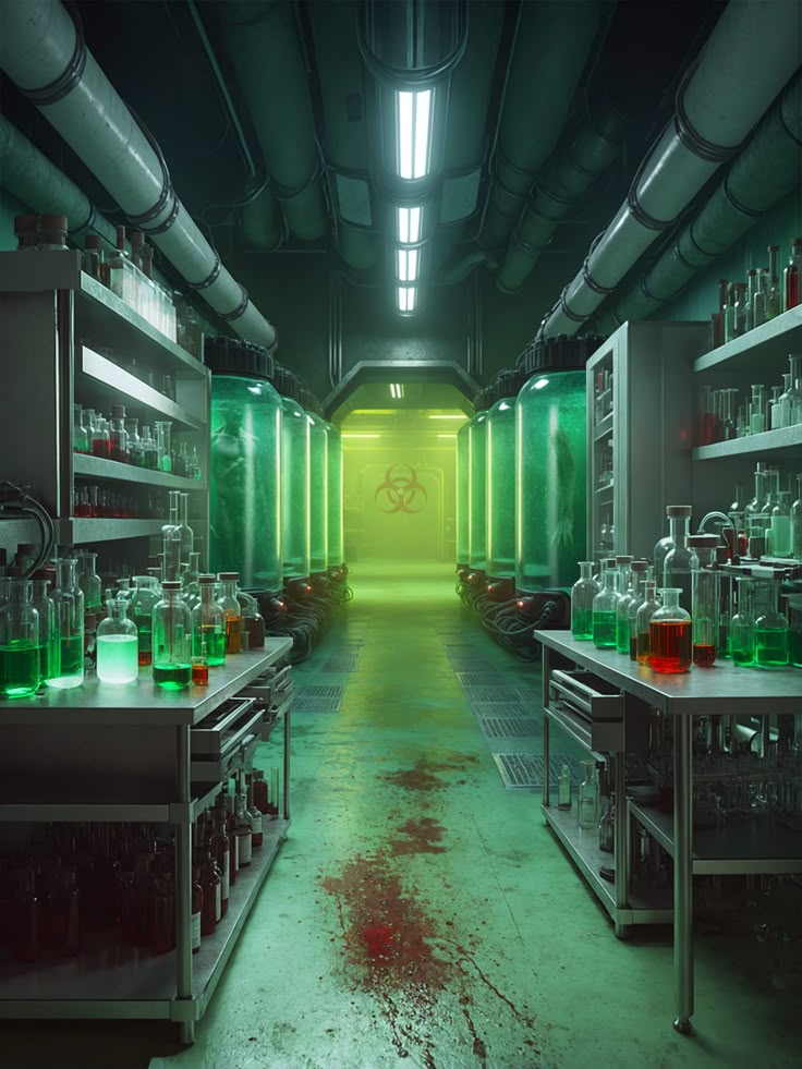 Atmosfera sombria do jogo Zombie Outbreak com iluminação verde tóxica