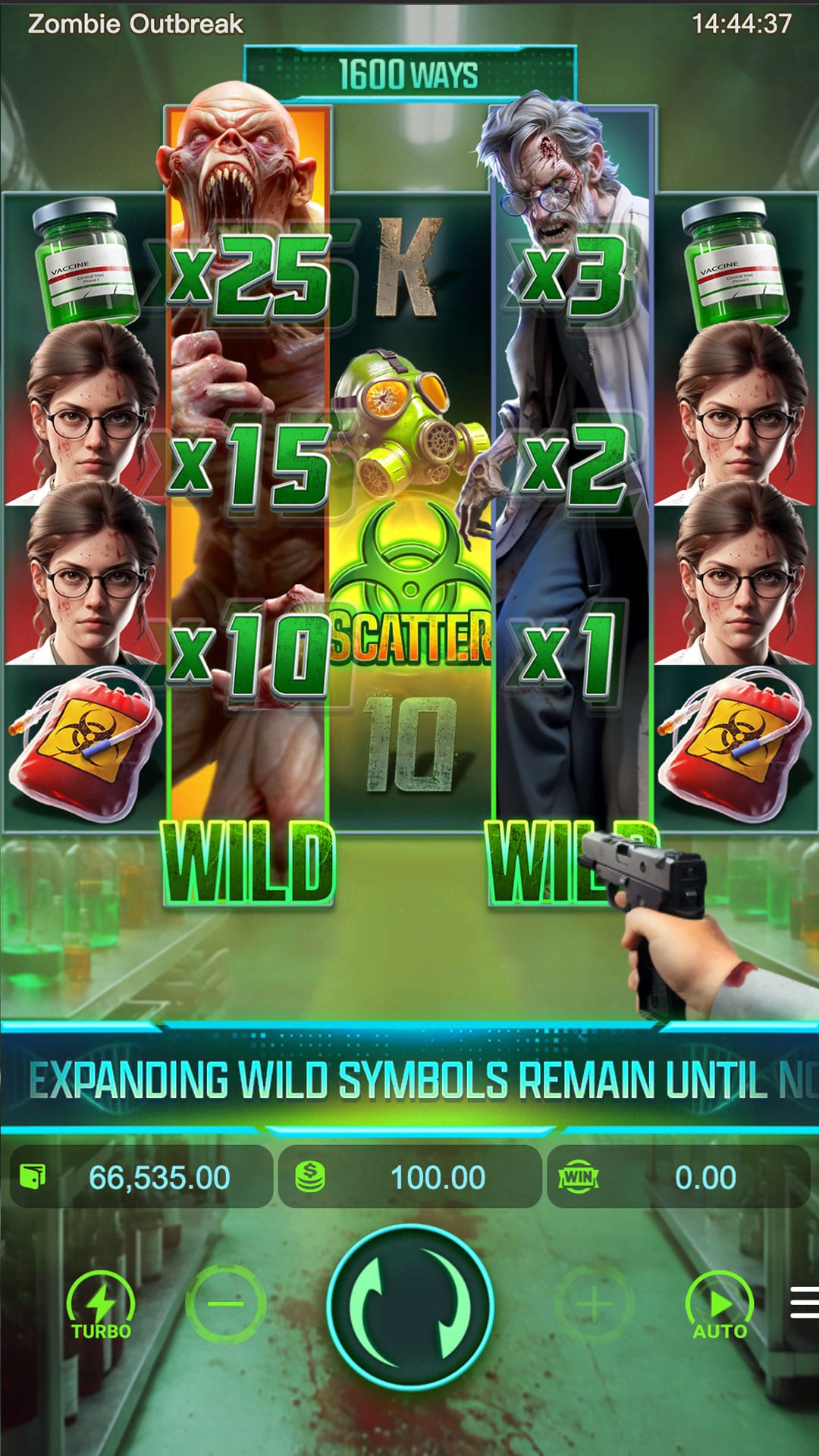 Jogo base do Zombie Outbreak com grade 5x4-5-4-5-4